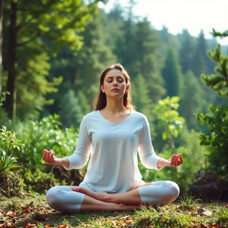 A person meditating in a forest, representing spiritual evolution through meditation.